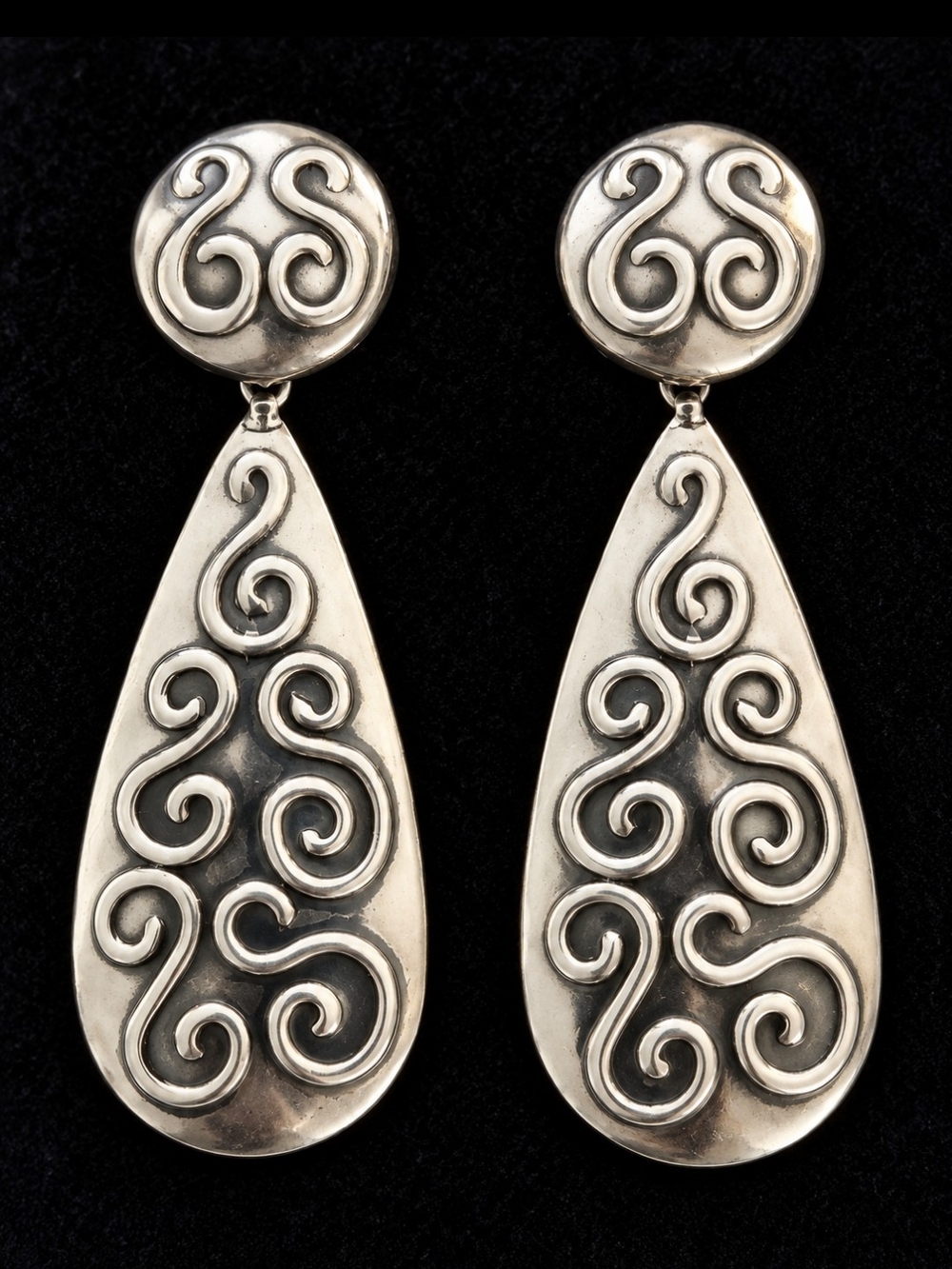 Vintage Taxco Mexico TA-78 Sterling Silver Scroll Dangle Earrings – 22.9g